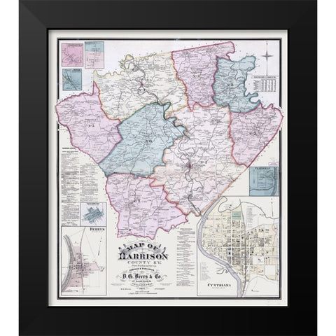 Harrison County Kentucky - Beers 1877  Black Modern Wood Framed Art Print by Beers