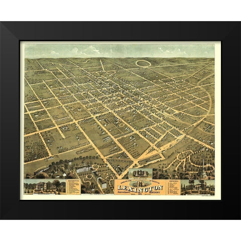 Lexington Kentucky - Ehrgott 1871 Black Modern Wood Framed Art Print by Ehrgott