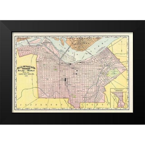 Louisville Kentucky - Rand McNally 1892 Black Modern Wood Framed Art Print by Rand McNally