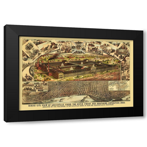 Louisville Kentucky - Clarke 1883 Black Modern Wood Framed Art Print by Clarke