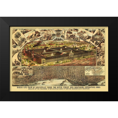 Louisville Kentucky - Clarke 1883 Black Modern Wood Framed Art Print by Clarke