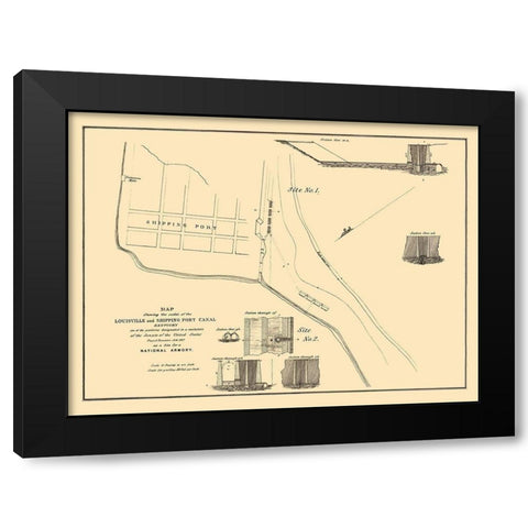 Louisville, Shipping Port Canal Kentucky Black Modern Wood Framed Art Print by Gales