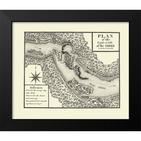 Ohio River Rapids, Fort Louisville - Bertrand 1796 Black Modern Wood Framed Art Print by Bertrand