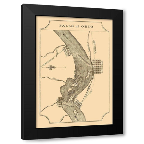 Ohio River Falls - Melish 1812 Black Modern Wood Framed Art Print with Double Matting by Melish