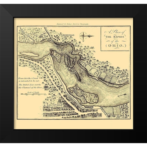 Ohio River Rapids - Debrett 1797 Black Modern Wood Framed Art Print by Debrett