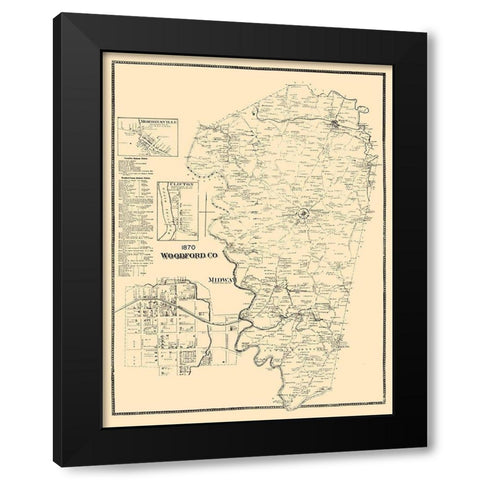 Woodford County Kentucky - Beers 1970  Black Modern Wood Framed Art Print with Double Matting by Beers