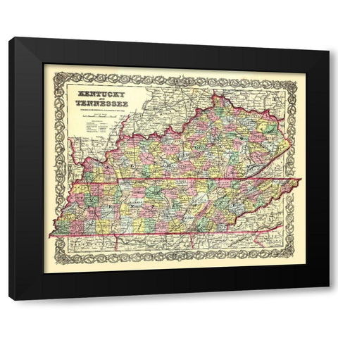 Kentucky, Tennessee - Colton 1856 Black Modern Wood Framed Art Print with Double Matting by Colton
