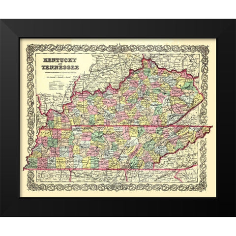 Kentucky, Tennessee - Colton 1856 Black Modern Wood Framed Art Print by Colton