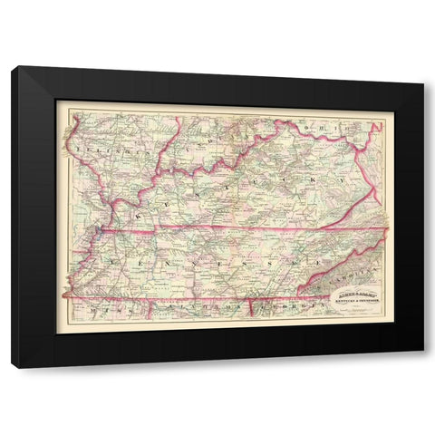 Kentucky, Tennessee - Asher  1874 Black Modern Wood Framed Art Print with Double Matting by Asher