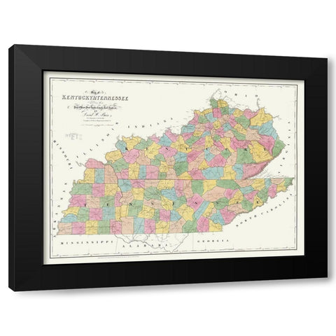 Kentucky, Tennessee - Burr 1839 Black Modern Wood Framed Art Print with Double Matting by Burr