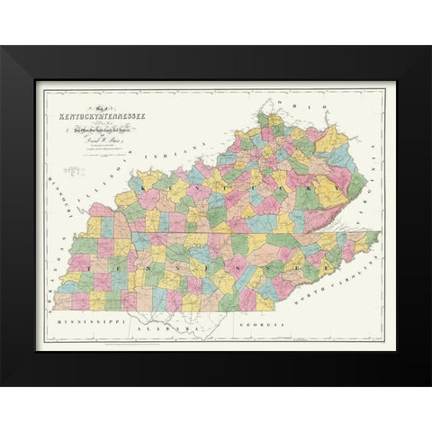 Kentucky, Tennessee - Burr 1839 Black Modern Wood Framed Art Print by Burr