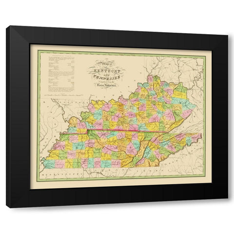 Kentucky, Tennessee - Finley 1839 Black Modern Wood Framed Art Print with Double Matting by Finley