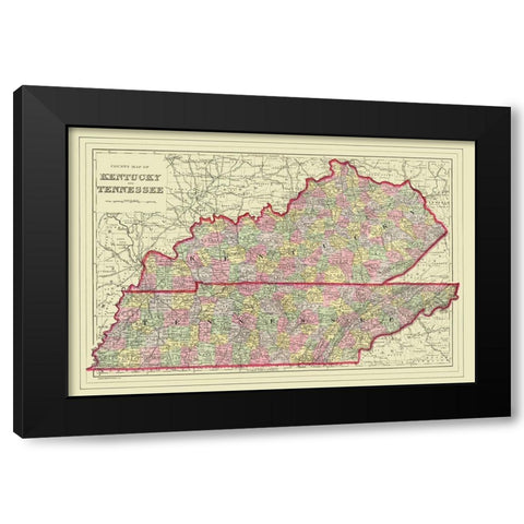 Kentucky, Tennessee Counties - Mitchell 1879 Black Modern Wood Framed Art Print by Mitchell