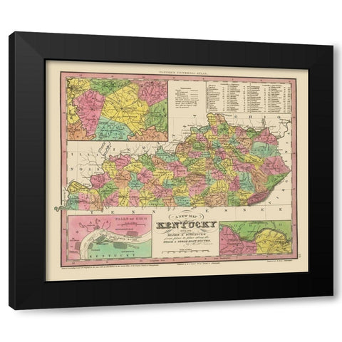 Kentucky, Tennessee Counties - Tanner 1833 Black Modern Wood Framed Art Print by Tanner