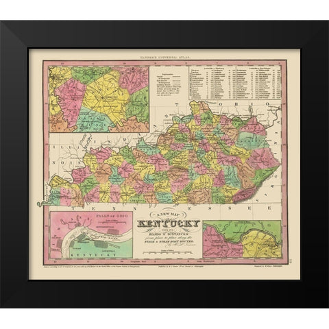 Kentucky, Tennessee Counties - Tanner 1833 Black Modern Wood Framed Art Print by Tanner