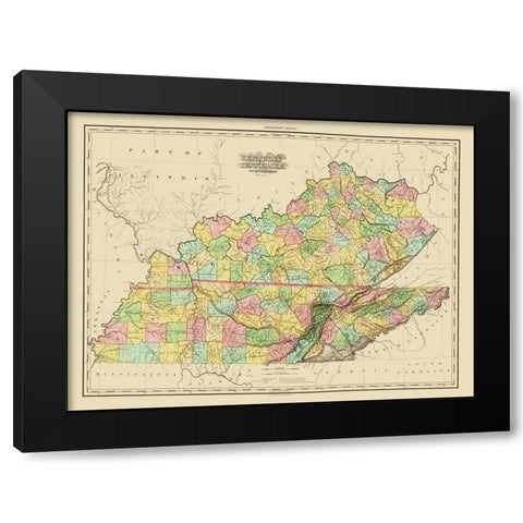 Kentucky, Tennessee Counties - Tanner 1825 Black Modern Wood Framed Art Print with Double Matting by Tanner