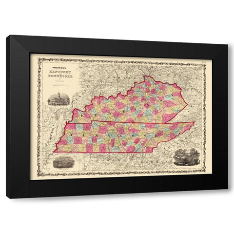 Kentucky, Tennessee - Johnson 1864 Black Modern Wood Framed Art Print by Johnson