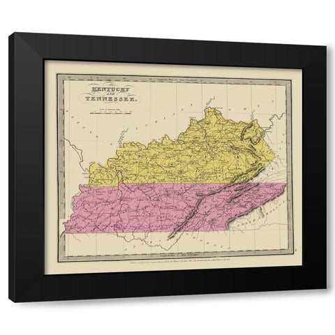 Kentucky, Tennessee - Illman 1834 Black Modern Wood Framed Art Print by Illman