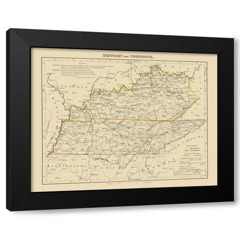 Kentucky, Tennessee - Westermann 1854 Black Modern Wood Framed Art Print by Westermann