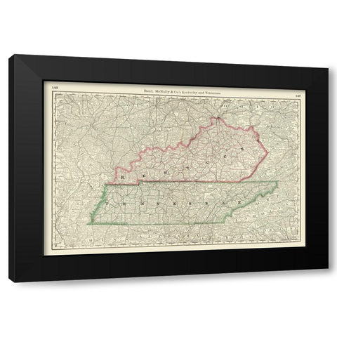 Kentucky, Tennessee - Rand McNally 1879 Black Modern Wood Framed Art Print by Rand McNally