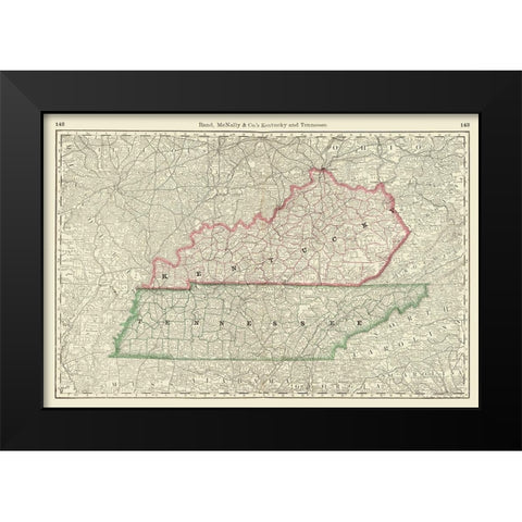 Kentucky, Tennessee - Rand McNally 1879 Black Modern Wood Framed Art Print by Rand McNally