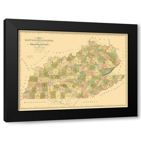 Kentucky, Tennessee - Burr 1839 Black Modern Wood Framed Art Print with Double Matting by Burr