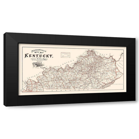 Kentucky Road Map - Mendenhall 1900  Black Modern Wood Framed Art Print by Mendenhall