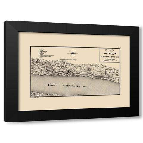 Fort Baton Rouge Louisiana - Collot 1796 Black Modern Wood Framed Art Print by Collot