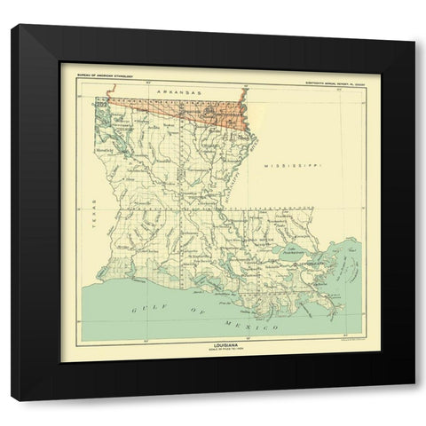 Louisiana - Hoen 1896 Black Modern Wood Framed Art Print with Double Matting by Hoen