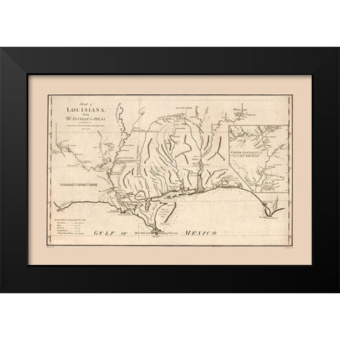 Louisiana - DAnville 1788 Black Modern Wood Framed Art Print by D''Anville