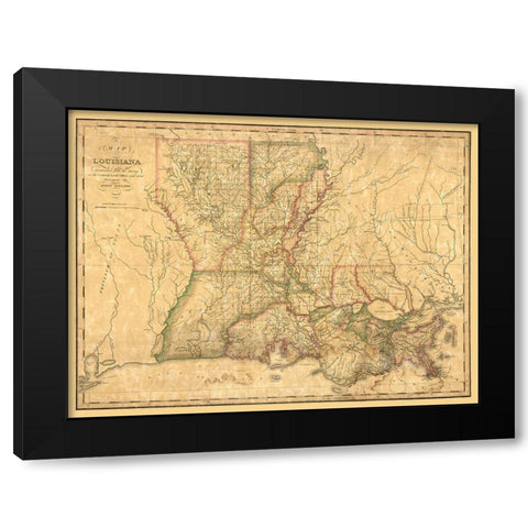 Louisiana - Melish 1820  Black Modern Wood Framed Art Print by Melish