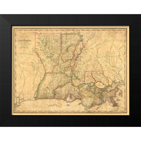 Louisiana - Melish 1820  Black Modern Wood Framed Art Print by Melish