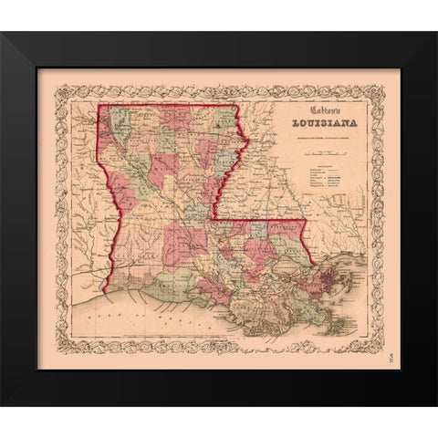 Louisiana - Colton 1855  Black Modern Wood Framed Art Print by Colton