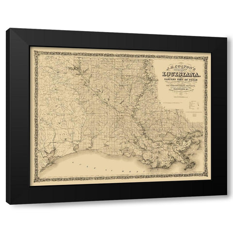 Louisiana Railroads - Colton 1863  Black Modern Wood Framed Art Print by Colton