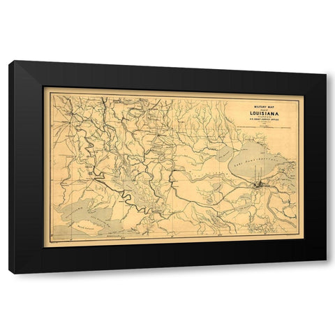 Louisiana Miltary Map - Bache 1863  Black Modern Wood Framed Art Print with Double Matting by Bache