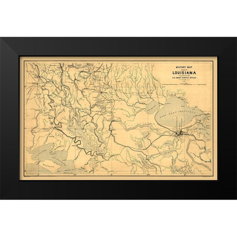 Louisiana Miltary Map - Bache 1863  Black Modern Wood Framed Art Print by Bache