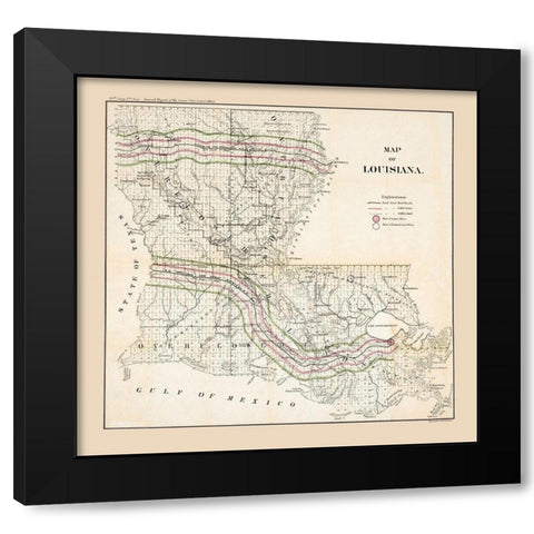 Louisiana - Bowen 1865  Black Modern Wood Framed Art Print by Bowen