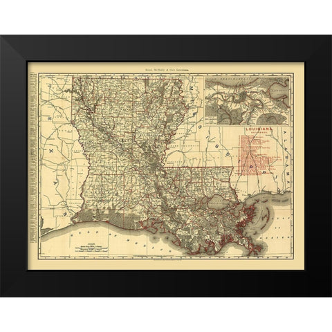 Louisiana Railroads - Rand McNally 1896  Black Modern Wood Framed Art Print by Rand McNally