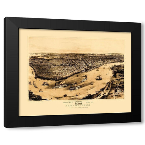 New Orleans Louisiana - Guerber 1851 Black Modern Wood Framed Art Print with Double Matting by Guerber