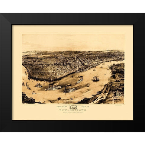 New Orleans Louisiana - Guerber 1851 Black Modern Wood Framed Art Print by Guerber
