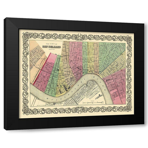 New Orleans Louisiana - Colton 1855 Black Modern Wood Framed Art Print by Colton