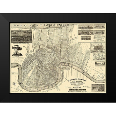 New Orleans Louisiana Expositiion - Burke 1890 Black Modern Wood Framed Art Print by Burke