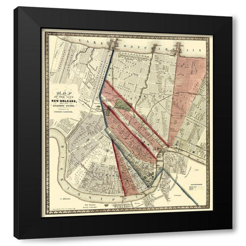 New Orleans Louisiana - Hoen 1861 Black Modern Wood Framed Art Print by Hoen