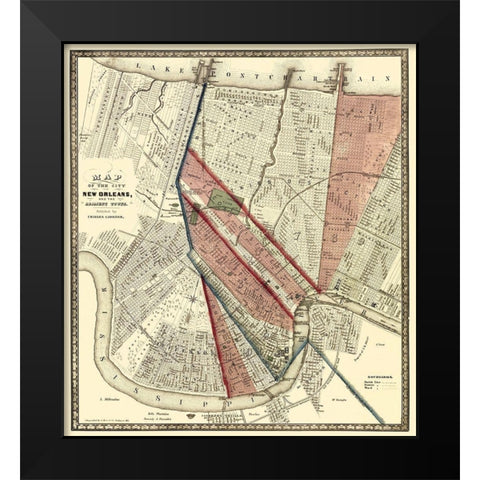 New Orleans Louisiana - Hoen 1861 Black Modern Wood Framed Art Print by Hoen