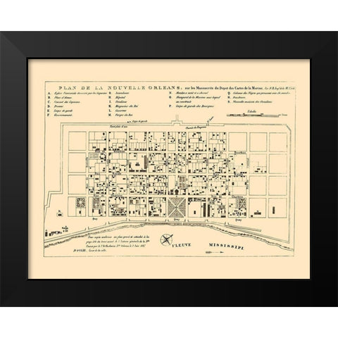 New Orleans Louisiana - Bellin 1744 Black Modern Wood Framed Art Print by Bellin