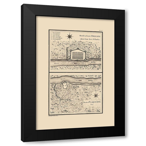New Orleans Louisiana - Collot 1796 Black Modern Wood Framed Art Print by Collot