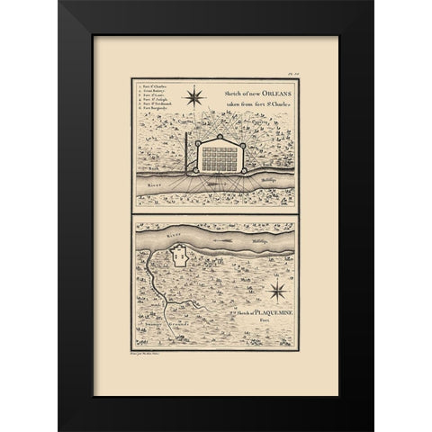 New Orleans Louisiana - Collot 1796 Black Modern Wood Framed Art Print by Collot