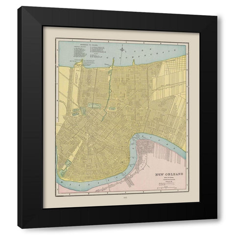 New Orleans Louisiana - Cram 1892 Black Modern Wood Framed Art Print by Cram