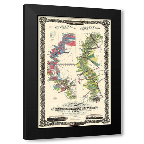 Mississippi River Louisiana Landowner - 1858 Black Modern Wood Framed Art Print by Persac