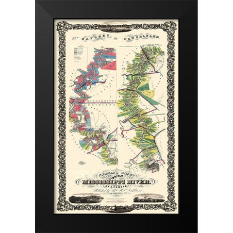Mississippi River Louisiana Landowner - 1858 Black Modern Wood Framed Art Print by Persac
